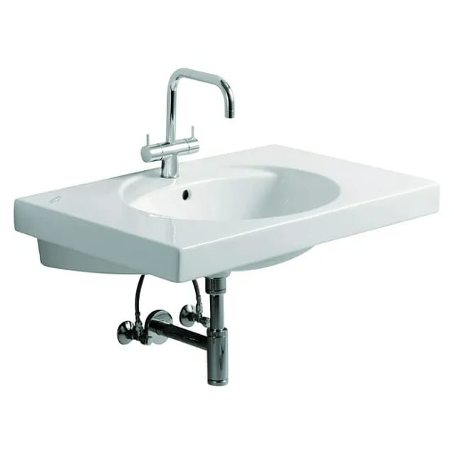 Geberit Preciosa Waschtisch mit Ablagefläche, Breite 80cm, Tiefe 55cm, Hahnloch mittig, Überlauf sichtbar, Weiß/KeraTect