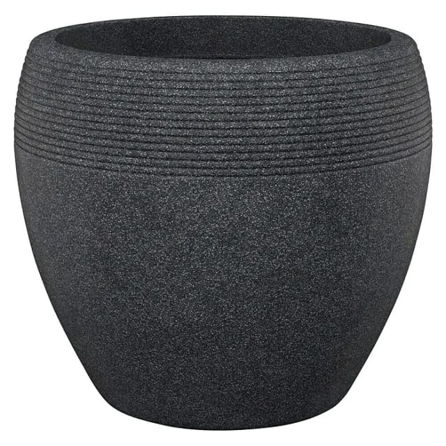 Scheurich Lineo 40, Pflanzgefäß/Blumentopf/Pflanzkübel, rund, aus Kunststoff Farbe: Schwarz-Granit, 39 cm Durchmesser, 32,7 cm hoch, 28 l Vol.