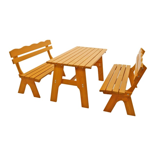 Degamo - Garnitur freital 3-teilig 150cm (2x Bank 150cm, 1x Tisch 72x150cm), Kiefer massiv