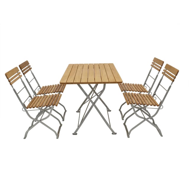 Biergarten - Garnitur münchen 5-teilig (4x Stuhl, 1x Tisch 70x110cm eckig), Flachstahl verzinkt + Robinie