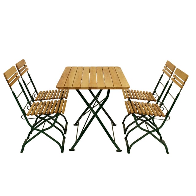 Biergarten - Garnitur münchen 5-teilig (4x Stuhl, 1x Tisch 70x110cm eckig), Flachstahl grün + Robinie