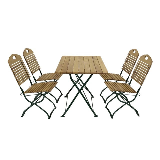 Kurgarten - Garnitur bad tölz 5-teilig (4x Stuhl, 1x Tisch 70x110cm eckig), Flachstahl grün + Robinie, klappbar