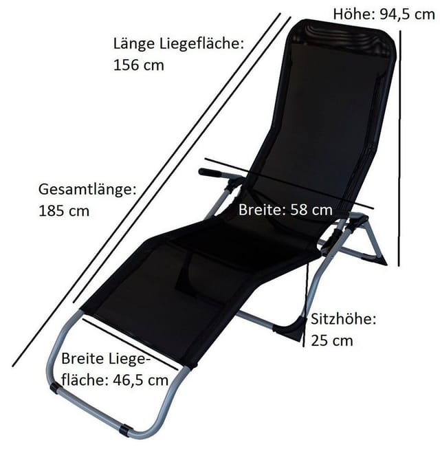 Gesundheitsliege sylt, Stahl + Kunstgewebe schwarz, faltbar