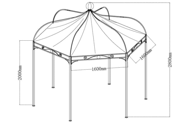 Degamo - Pavillon modena 6-eckig, Stahl schwarz, Plane PVC-beschichtet écru