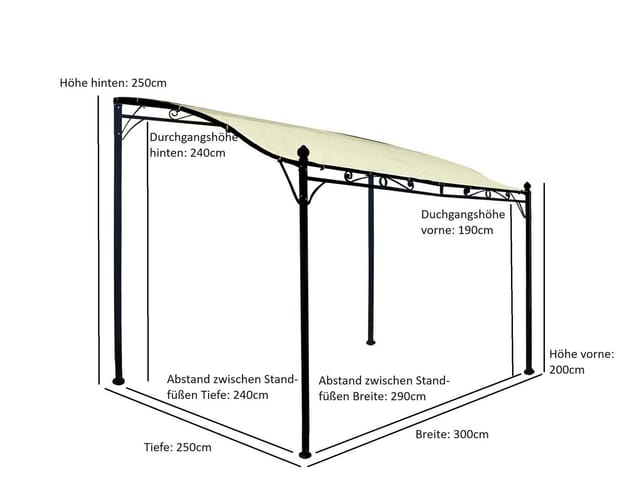 Degamo - Anbaupavillon mantova 3x2,5 Meter, Stahl dunkel, Plane PVC-beschichtet écru