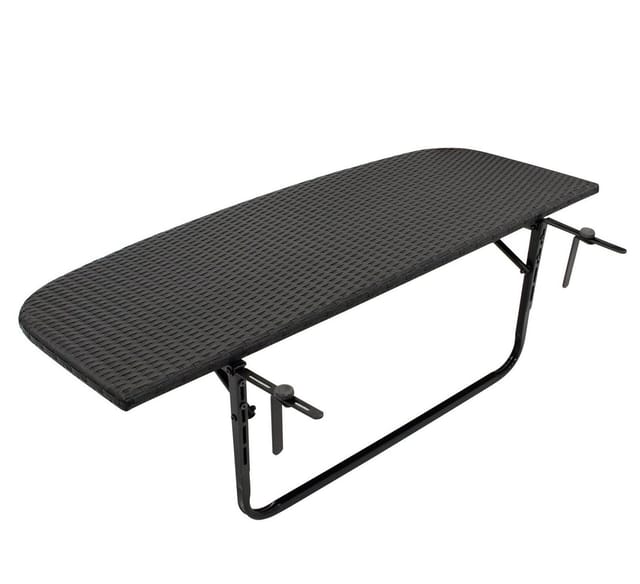 Balkonhängetisch 120x40cm, Metall + Polyrattan schwarz