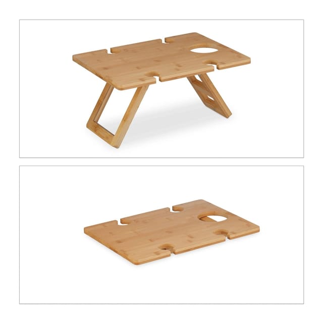Relaxdays Picknick Weintisch, klappbar, HBT: 20x40x30 cm, Halterung 4 Weingläser & 1 Flasche, Bambus Weintablett, natur