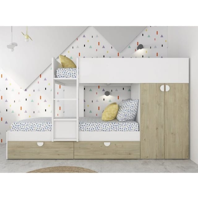 Abitare - Etagenbett 263,8x107,4 cm mattweiß und Eiche mit Kleiderschrank – Varazze