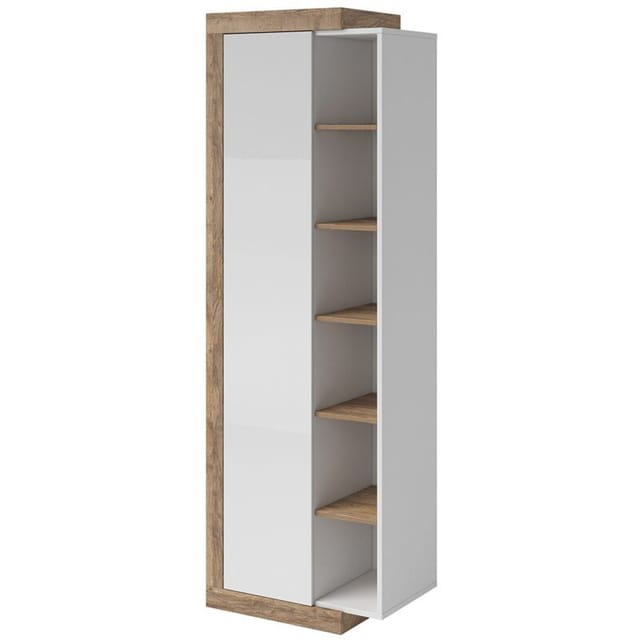 Meublorama - Designervitrine in Eichenfarbe und glänzendem Weiß, Kollektion sinatra.