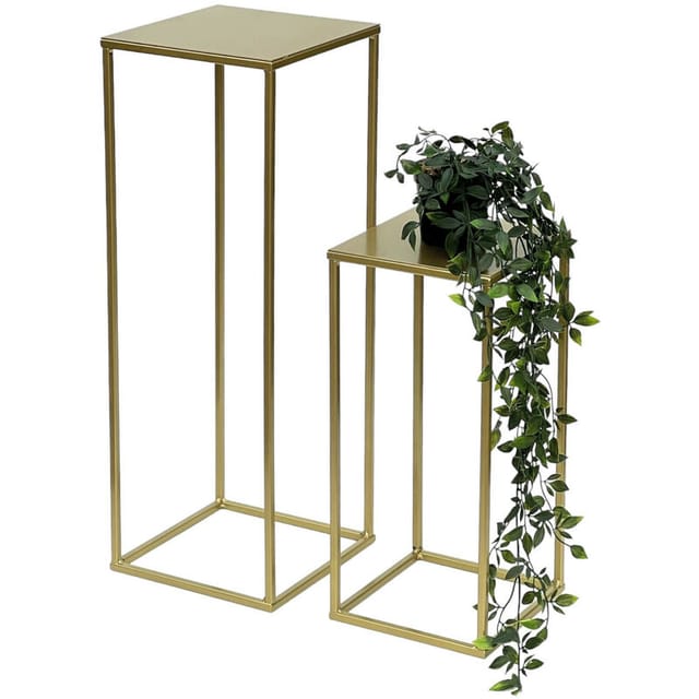 DanDiBo Blumenhocker Metall Gold Eckig 2er Set Blumenständer Beistelltisch 96406 Blumensäule Modern Pflanzenständer Pflanzenhocker