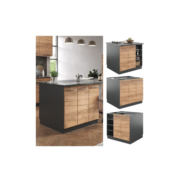 Vicco - Kücheninsel Fame-Line, Goldkraft Eiche/Anthrazit, 90 cm ohne Arbeitsplatte