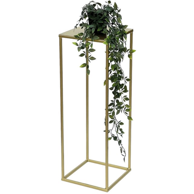DanDiBo Blumenhocker Metall Gold Eckig M 62 cm Blumenständer Beistelltisch 96406 Blumensäule Modern Pflanzenständer Pflanzenhocker