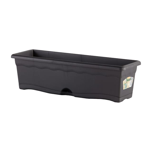 Plastiken - Anthrazitfarbener Pflanzkübel mit integriertem Untersetzer 60x20cm
