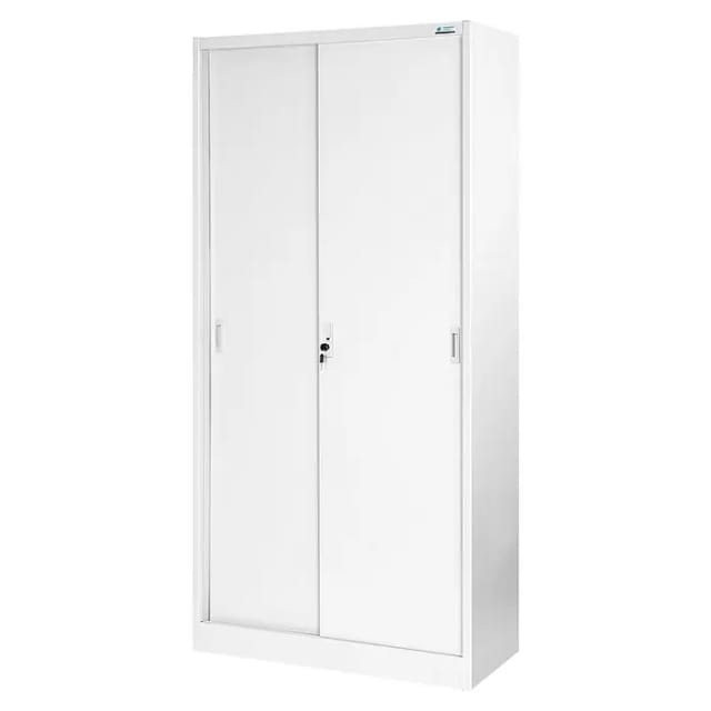 Aktenschrank Büroschrank Mit Schiebetüren Metall 4 Fachböden Pulverbeschichtung Abschließbar 185 Cm X 90 Cm X 40 Cm Weiß