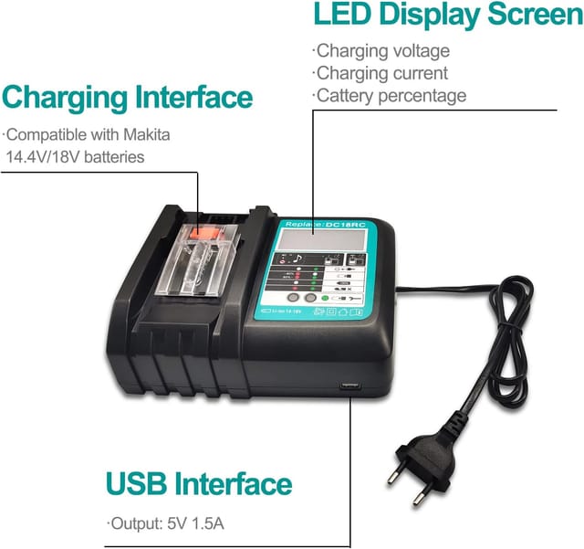 Power Source Kit Für Makita 18volt Mit 1x Bl1860b Akku 18v 6,0ah + Dc18rc Ladegerät 3a Ersatz Für Makita Bl1860 Bl1850b Bl1850 Bl1830b Bl1815 Bl1815n 197280-8 Lxt Dc18ra Dc18rd