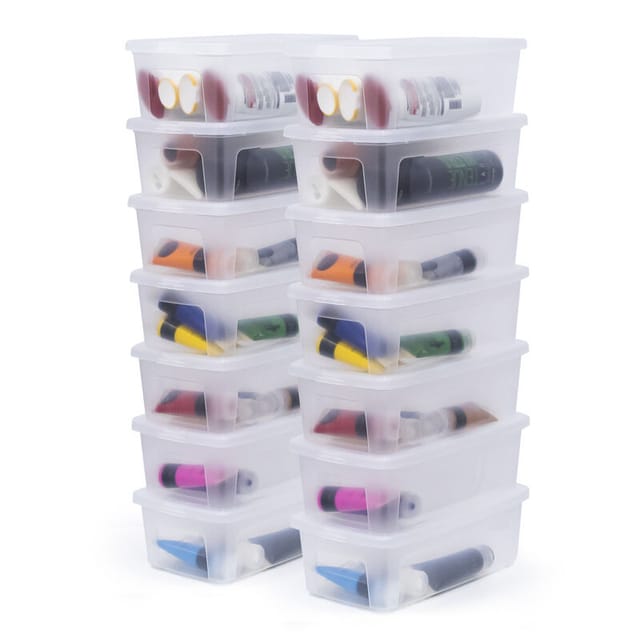 Iris Ohyama Vielseitige Aufbewahrungsboxen, 5L, 14er-Set, Transparent, Deckel leicht schließbar, Stapelbar, Plastik, Für Schrank, Regale,