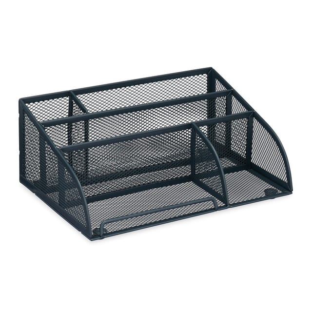 Schreibtisch Organizer, 5 Fächer, Mesh Design, Metall, hbt: 10,5x25,5x17 cm, Utensilienbox für Büro, anthrazit - Relaxdays
