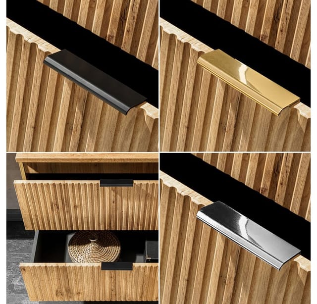 Waschtischunterschrank 60cm ADELAIDE-56 in Wotaneiche mit gerilllter Front, b/h/t ca. 60/57/46 cm