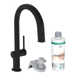 Aqittura M91 - Spültischarmatur mit ausziehbarem Auslauf und mit Filterfunktion, schwarz matt 76801670 - Hansgrohe