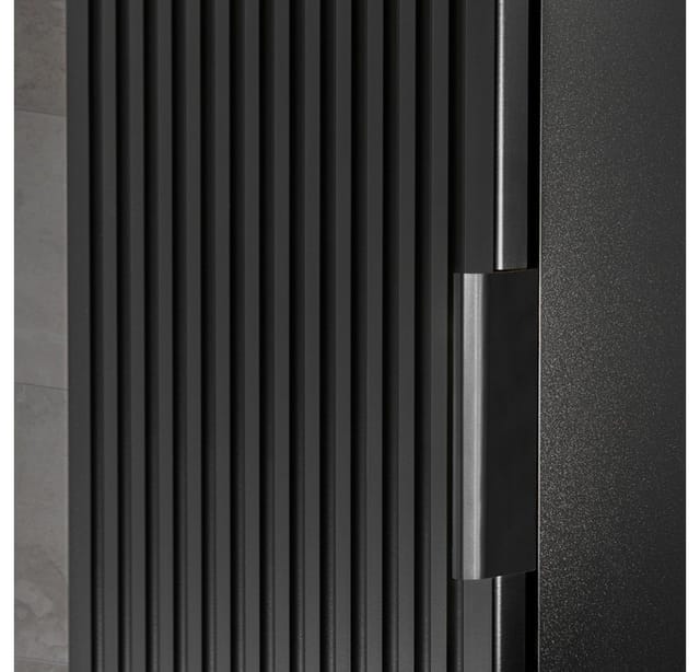 Lomadox - Badmöbel Hochschrank 1-türig ADELAIDE-56-BLACK in matt schwarz gerillt, b/h/t: 35/140/25 cm