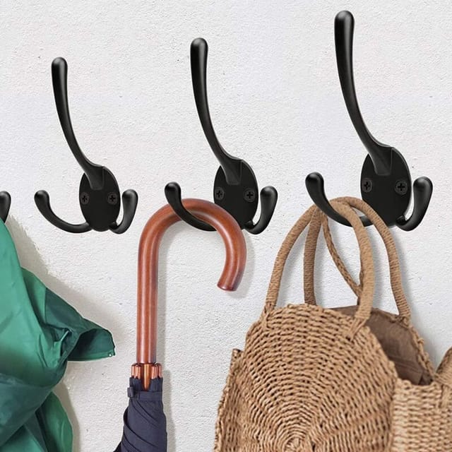 Tumalagia - gabrielle 5 Stück Kleiderhaken, Wandhaken Garderobenhaken, Retro Doppelmantelhaken für Garderobe Badezimmer Küche (Schwarz)