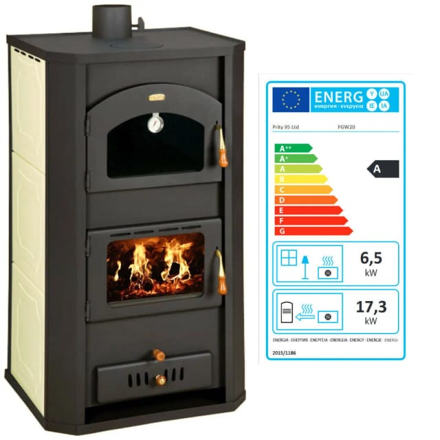 Prity - Wasserführender Kaminofen mit Backfach fg W20 BImSchVII 17.3 + 6.5 kw