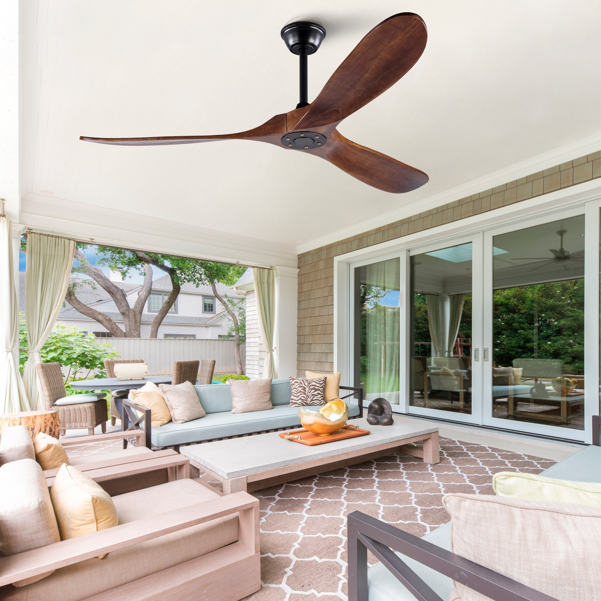 Deckenventilator 152.4 Cm Schwarz Und Dunkelbraun Aus Metall Und Holz Mit Fernbedienung, 6 Stufen, Timer Und Vor-/rücklauf