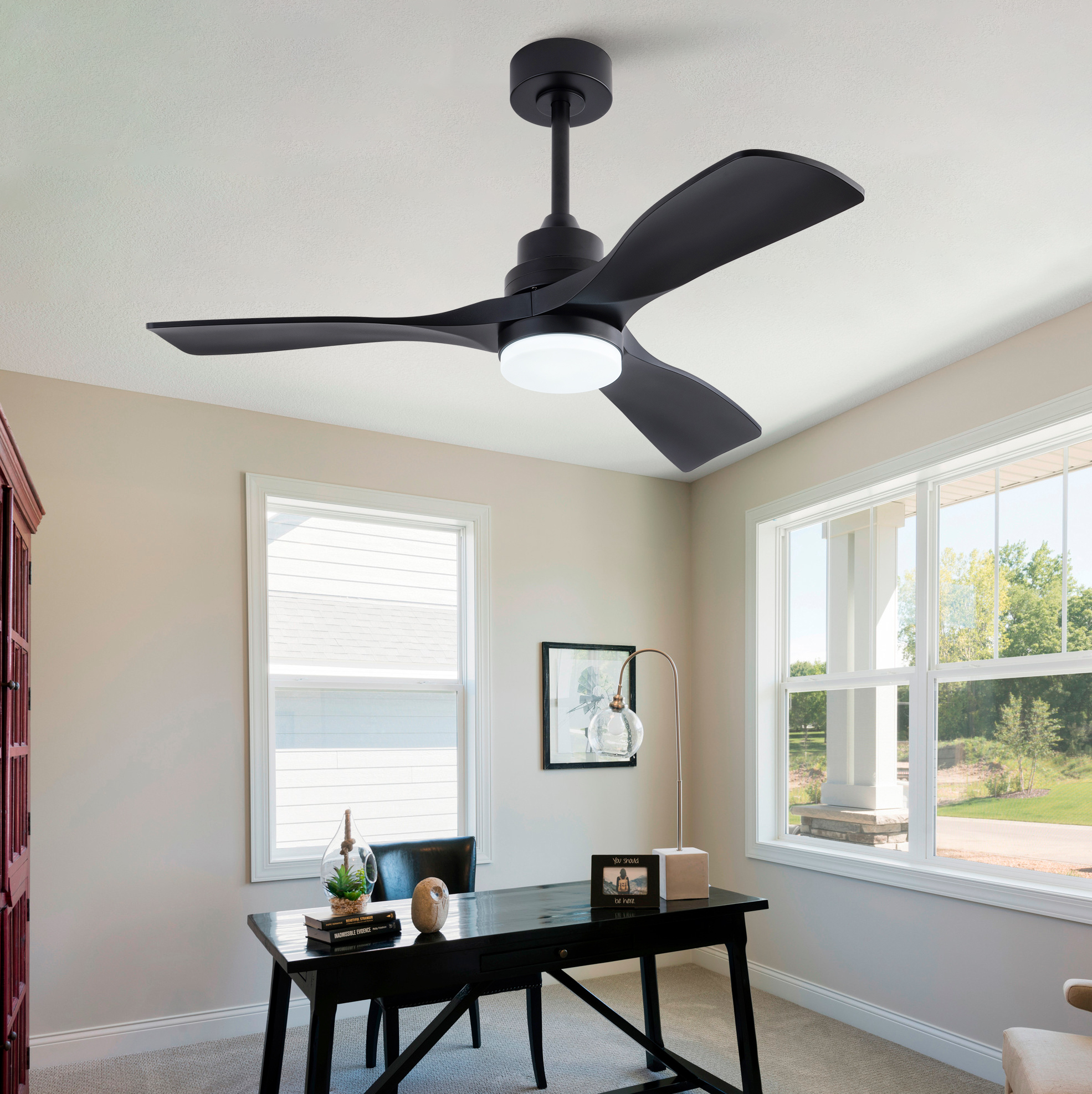 Deckenventilator Mit Licht 106.7 Cm Schwarz Aus Abs Mit Fernbedienung Und Reversiblem Dc-motor