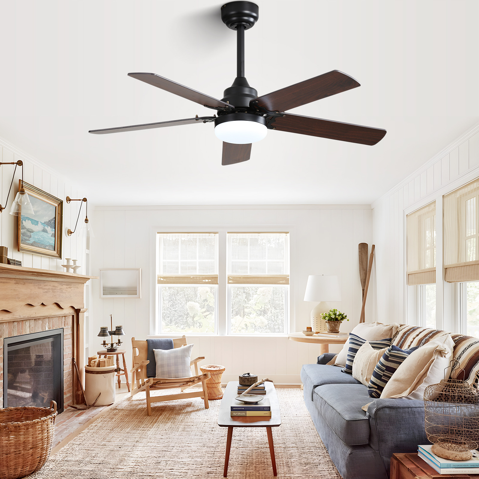 Deckenventilator 106.7 Cm Mattschwarz Mdf Mit Led-beleuchtung, Fernbedienung, Dc-motor Und Timer