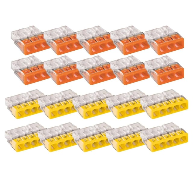 Vasalat - wago 2273 Klemmen 3 polig und 5 polig zu je 0,5-2,5mm² Verbindungsklemmen, Kunststoff gelb-orange, 20-teilig