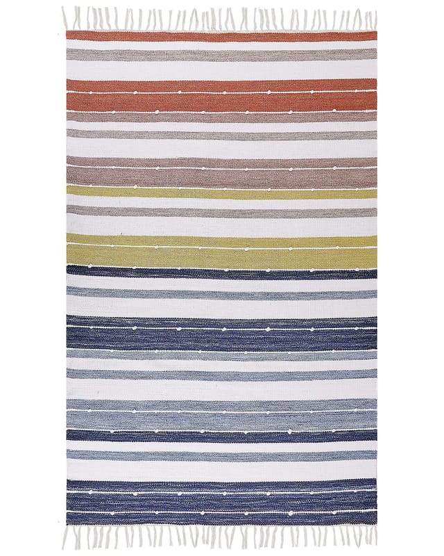 Teppich Mehrfarbig Kunststoff 140 x 200 cm Outdoor u. Indoor Matte Modern mit Streifenmuster Rechteckig Kurzflor Gartenaccessoires Balkon