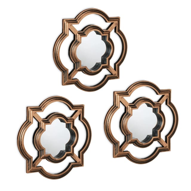 Relaxdays - Spiegel 3er Set, Zierspiegel Vintage, HxB: 25,5 x 25,5 cm, Wohnzimmer, Schlafzimmer, Dekospiegel, gold-schwarz