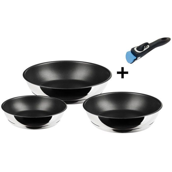 Pfannen-set - Inoxibar - Athos 18-22-26 Cm - Antihaftbeschichtung Quantum - Abnehmbarer Griff - Induktion