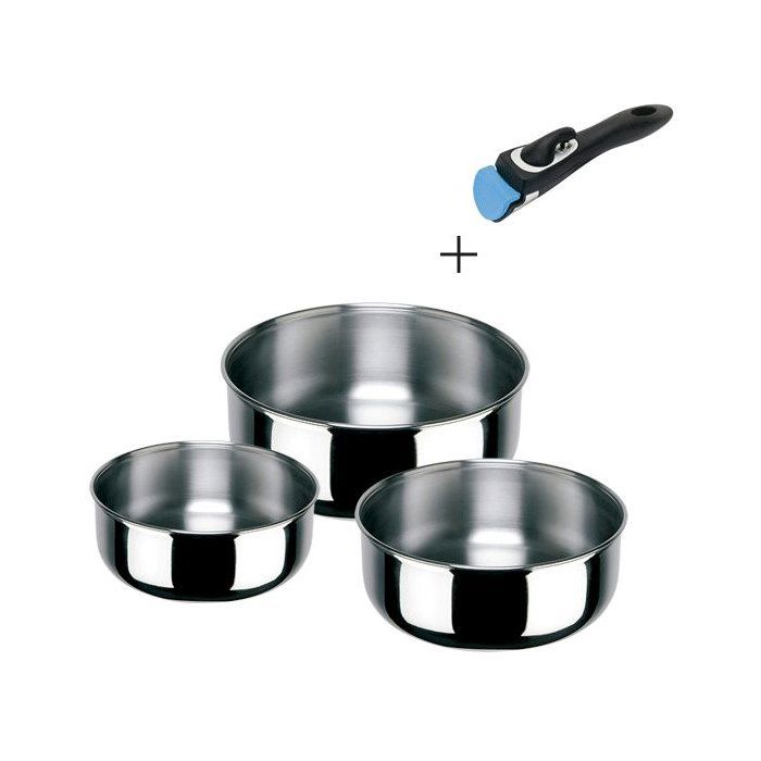 Topfset - Inoxibar - Porthos 16-18-20 Cm - Abnehmbarer Griff - Stapelbar - Induktion
