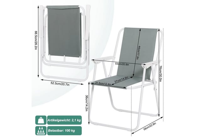 WOLTU Campingstuhl Faltbar, 2er Set, Faltstuhl Klappstuhl Komfortable, Angelstuhl Ultraleichter mit Armlehnen für Picknick, Outdoor, Wandern, Garten,