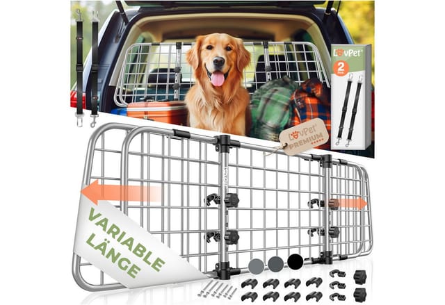 Hundegitter Auto, Autoschutzgitter, Trenngitter Universal, verstellbare Breite, Kofferraum Autogitter Maße 30 x 91-153 cm, Grau - Lovpet