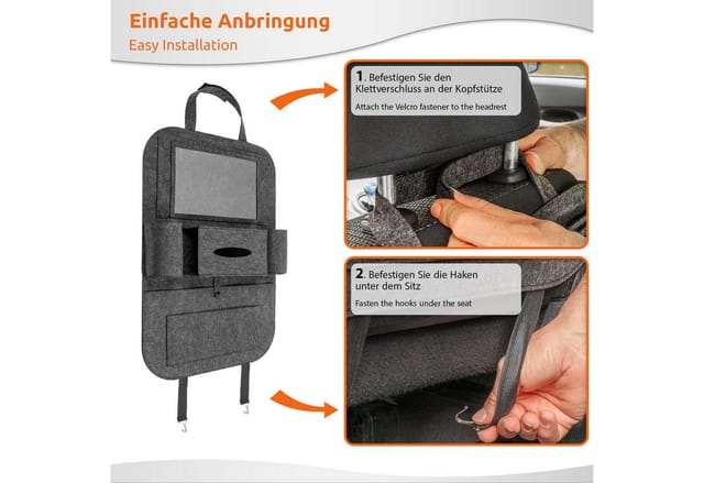 Ecence - 2x Rückenlehnen-Schutz Auto Filz Rücksitzschoner Kinder 60cm/23,6inch Organizer