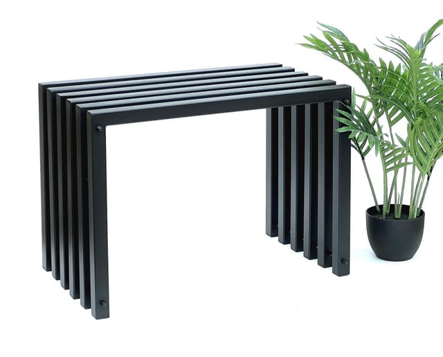 Dandibo - Hocker Metall Schwarz Sitzbank Massiv Wetterfest 60 cm Sitzhocker Ela Modern Bank Lamellenhocker