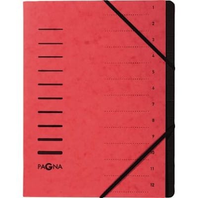 Pagna - Ordnungsmappe din A4 240g/m² Pressspankarton Farbe: rot Farbe des Fächerblocks: schwarz 12 Fächer
