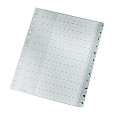 Leitz - Zahlenregister din A4 Überbreite 250g/m² 1-12 Polypropylen grau