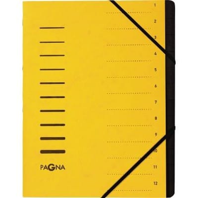 Pagna - Ordnungsmappe din A4 240g/m² Pressspankarton Farbe: gelb Farbe des Fächerblocks: schwarz 12 Fächer
