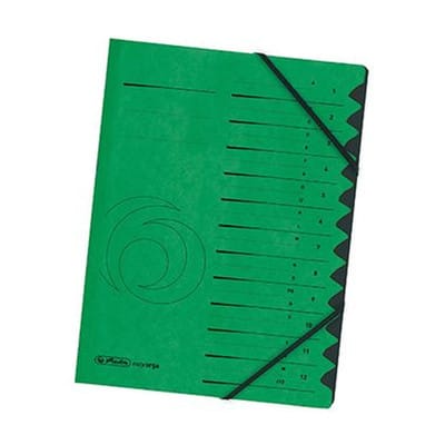 Herlitz - Ordnungsmappe Qualitiy din A4 355g/m² Karton Farbe: grün Farbe des Fächerblocks: schwarz 12 Fächer