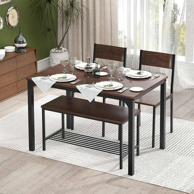 Home Essgruppe Set 4 Stück Küche Esszimmer Tischsets Für 4 Personen Moderner Holztisch Mit 2 Stühlen Und Einer Langen Bank Platzsparendes Tischset Für Restaurant Coffee Shop - Soges