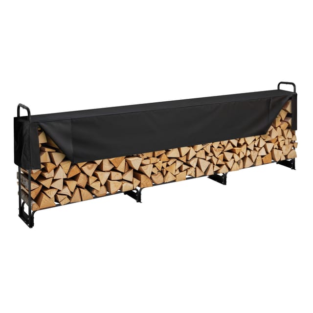 Kaminholzregal Metall 386x36x117cm Brennholzregal Stahlrahmen Pulverbeschichtet Kaminholzunterstand 400kg Mit Wasserdichter Abdeckung Stapelhilfe Holzunterstand Für Veranda Garten Terrasse Hof - Vevor