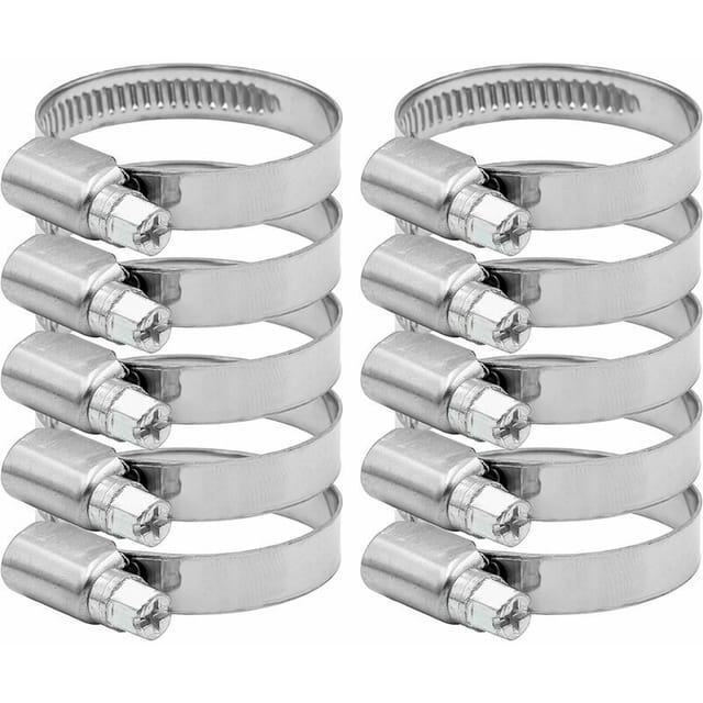 10 Stück Edelstahl-Schlauchschellen, passend für Durchmesser 27–51 mm