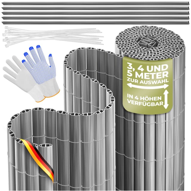 Pvc Sichtschutzmatte Sichtschutzzaun Balkonverkleidung Windschutz Wetterfest Verstärkten Lamellen Für Garten Balkon Terrasse Outdoor Hellgrau / 120 X 400 Cm - Kesser
