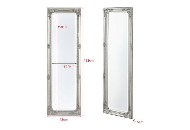 [en.casa] - Wandspiegel Livorno 132x42 cm Ganzkörperspiegel im Eukalyptusholz Rahmen Antik Silber