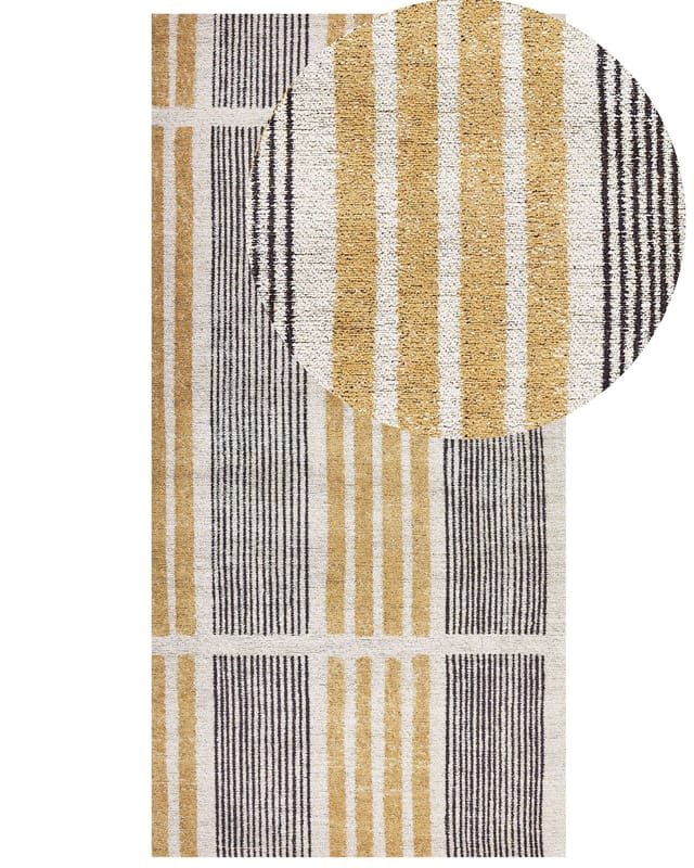 Teppich Gelb / Schwarz Baumwolle 80 x 150 cm Rechteckig Streifen Muster Kurzflor Modern für Wohnzimmer Schlafzimmer