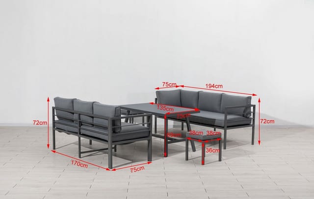 Gardissimo Alu Garten Ecklounge/ Sitzgruppe "Christine", grau