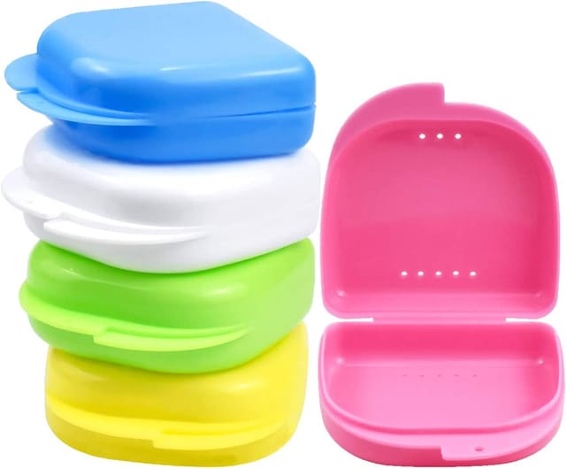 Caja para aparatos dentales, 5 unidades, delgada, para dentaduras postizas, retenedores de ortodoncia y protectores bucales, con orificios de